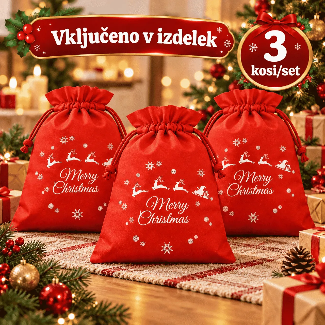 Materiałowe woreczki świąteczne, 3x woreczek - Image 2