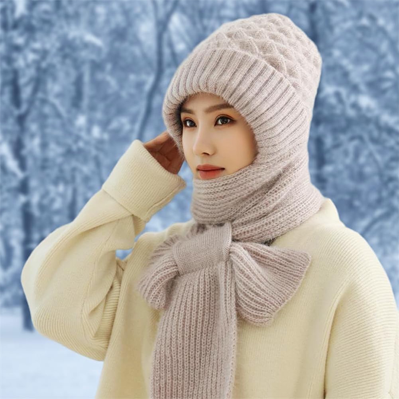 CapScarf, damska zimowa czapka z przyszytym szalikiem - Image 5