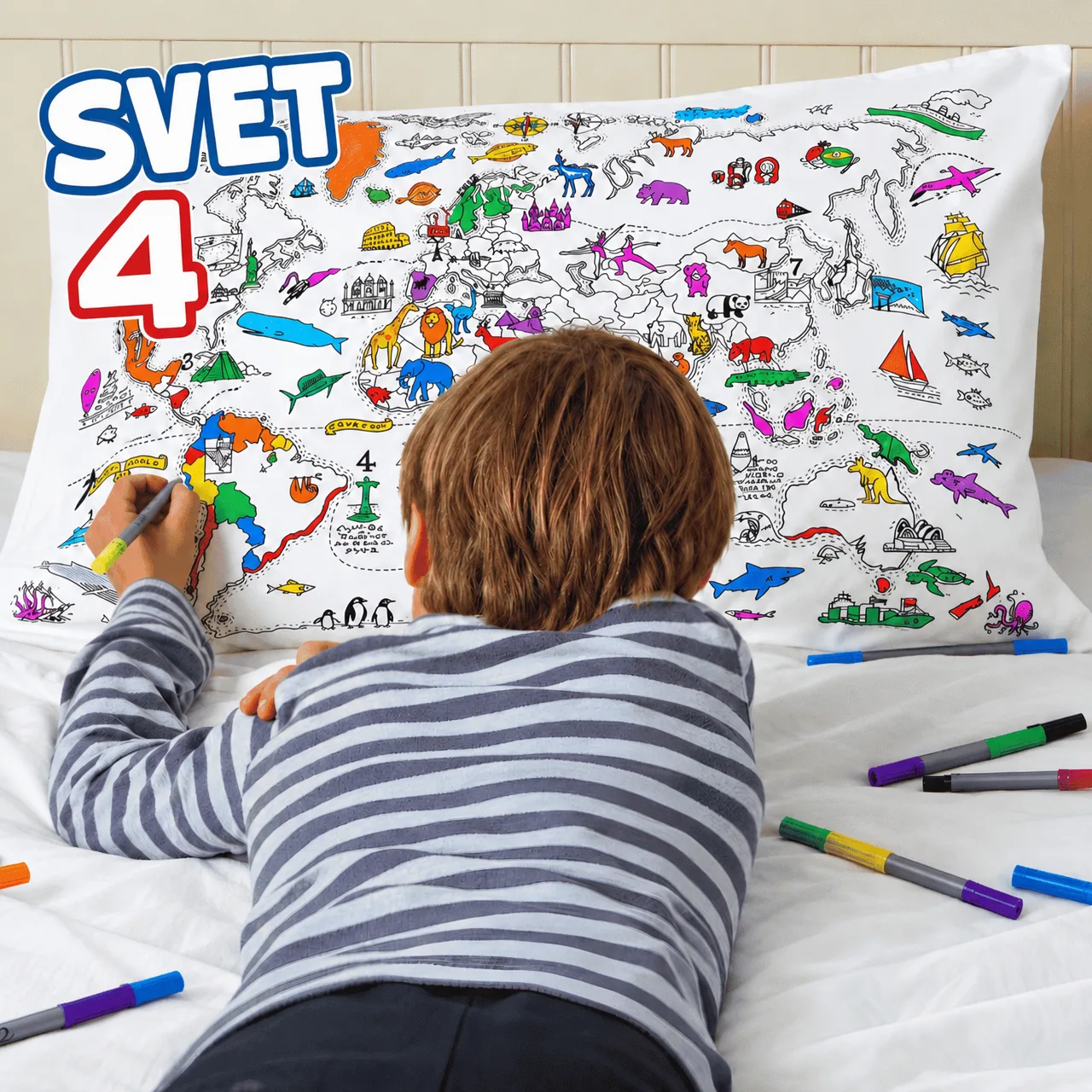 Pokoloruj swoją poduszkę – mapa świata, ColoringPillow - Image 5