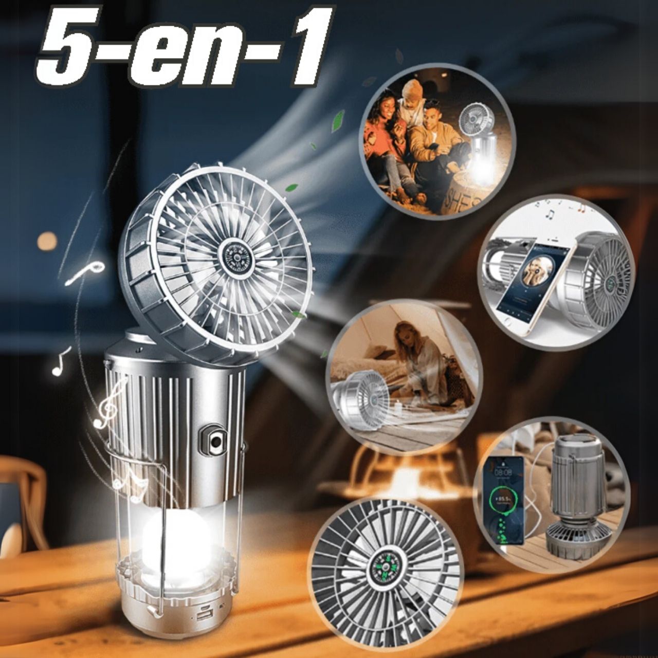 Fan, wielofunkcyjna lampa LED 5 w 1 z wentylatorem