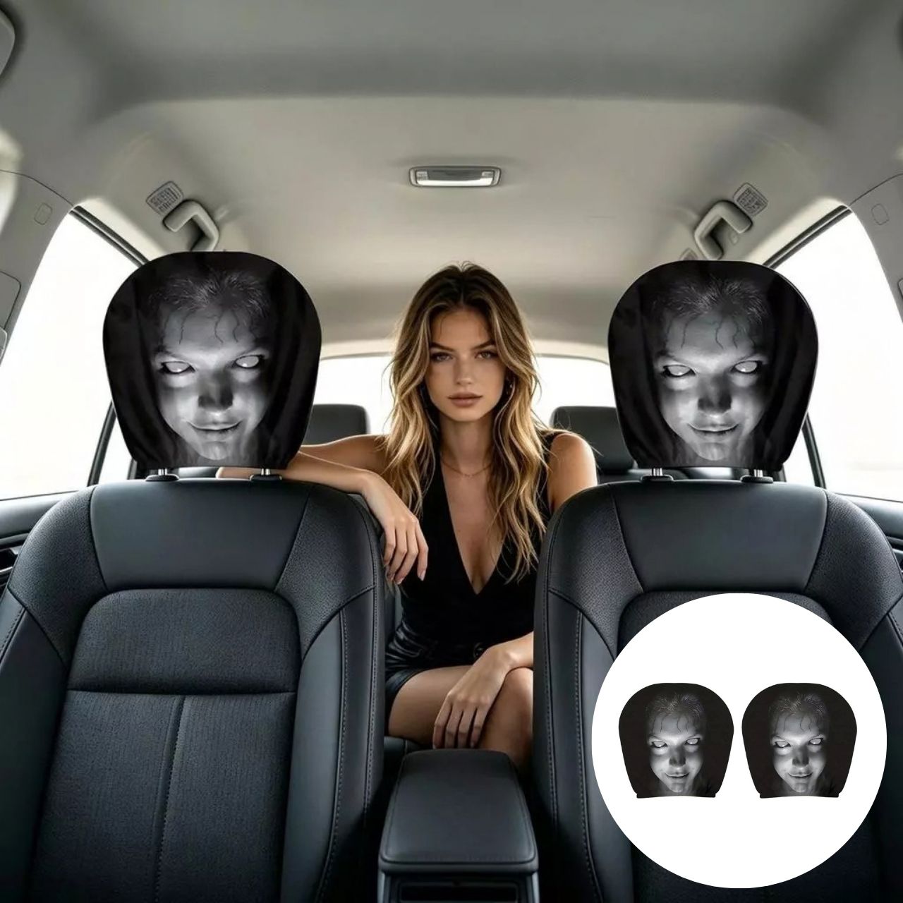 Straszny pokrowiec na zagłówek samochodowy (1+1 GRATIS), GhostFace - Image 2