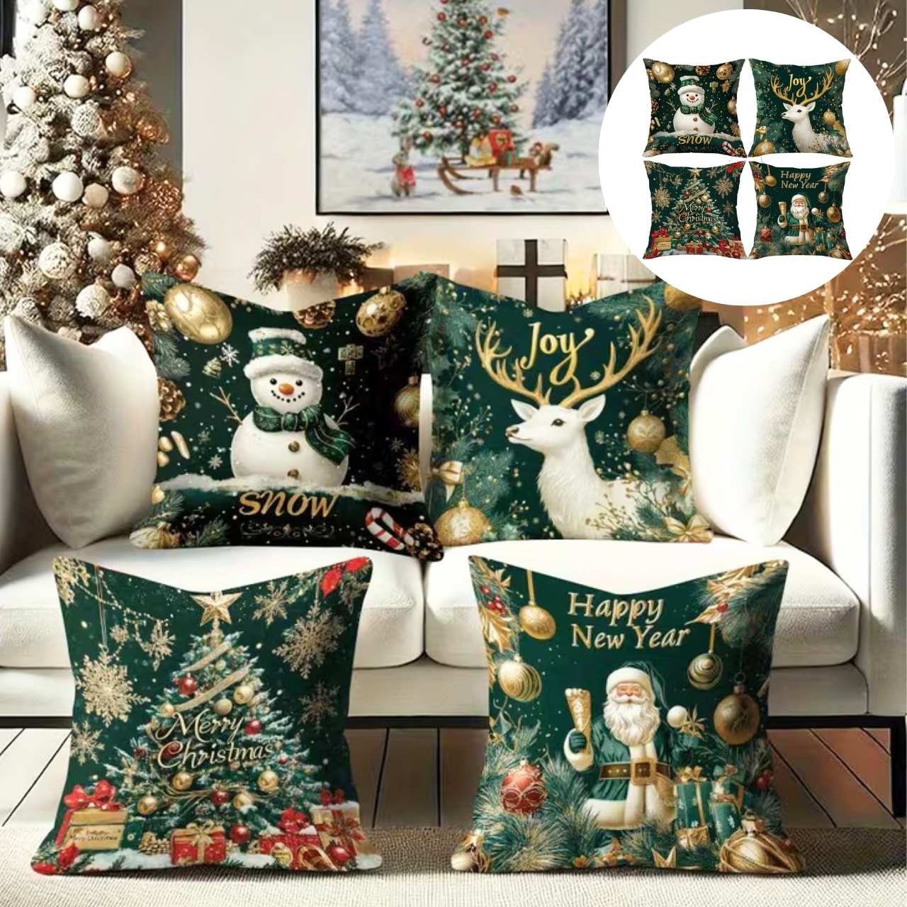 Świąteczne poszewki na poduszki (4 sztuki), GreenXmass - Image 2