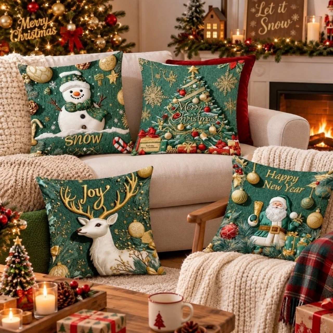 Świąteczne poszewki na poduszki (4 sztuki), GreenXmass - Image 8