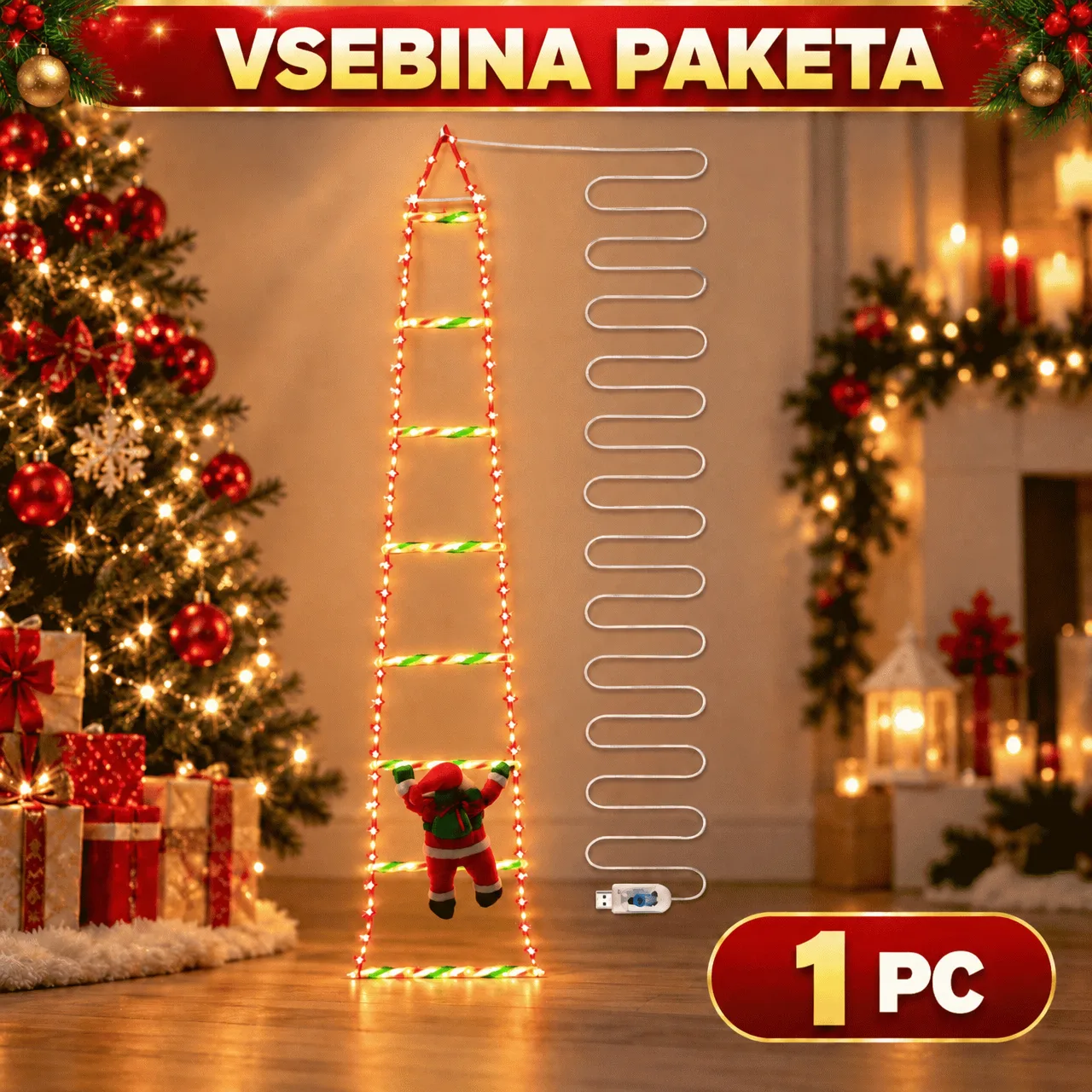 Drabinka świąteczna LED ze Świętym Mikołajem, drabinka - Image 2