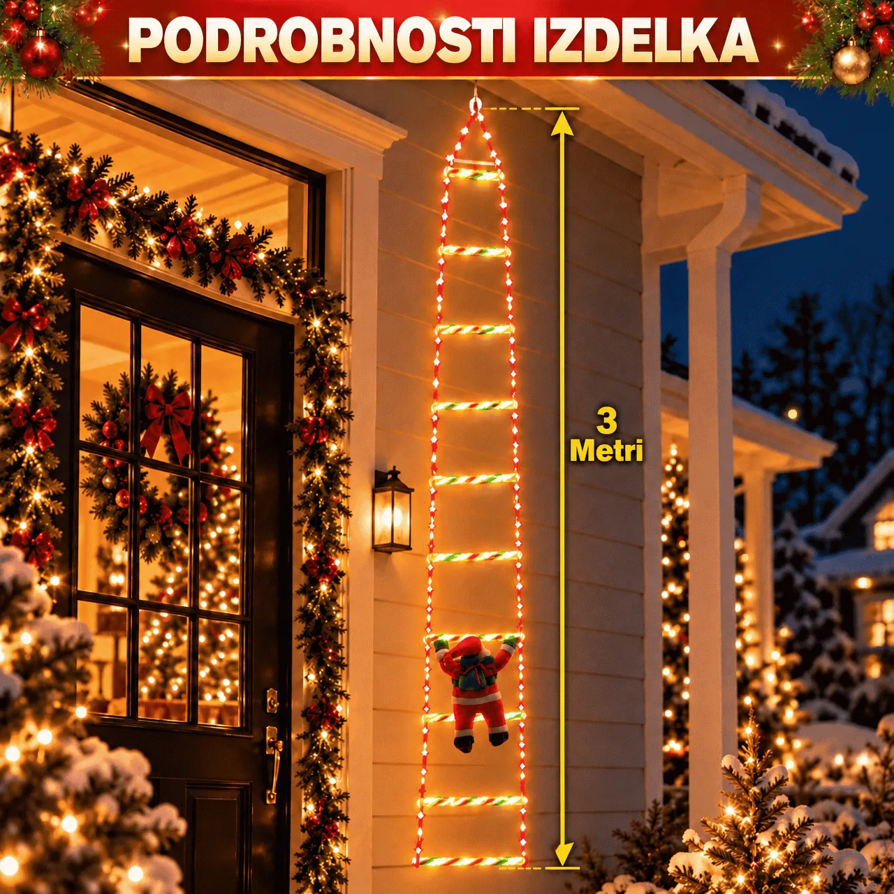 Drabinka świąteczna LED ze Świętym Mikołajem, drabinka - Image 3