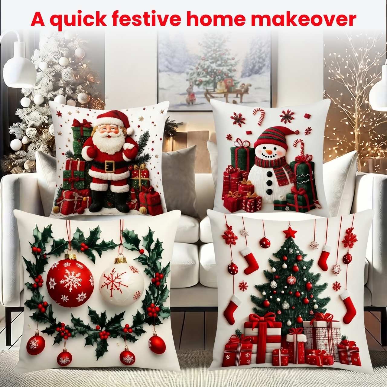 Świąteczne poszewki na poduszki (4 sztuki), RedXmass - Image 4